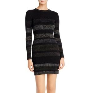AQUA Metallic Stripe Rib Knit Sweater Dress Fitted Size S